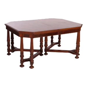 Antique Neoclassical Carved Walnut & Burl Dining Table Circa 1930