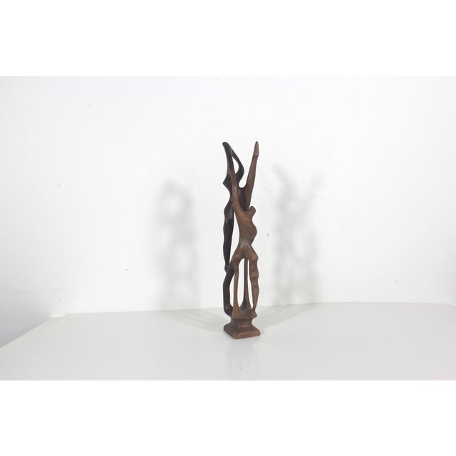 Mid-Century Modern Vintage Abstract Art Wood Sculpture, Acrobats, Dancers, Hand Carved From a Single Piece of Wood, Smooth Curvy, Original One of a Kind Teak For Sale - Image 3 of 10