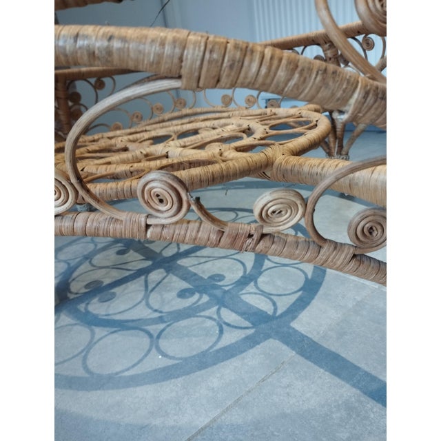 Large French Riviera Style Peacock Coffee Table in Rattan, Bamboo and Glass, 1970s For Sale - Image 11 of 18