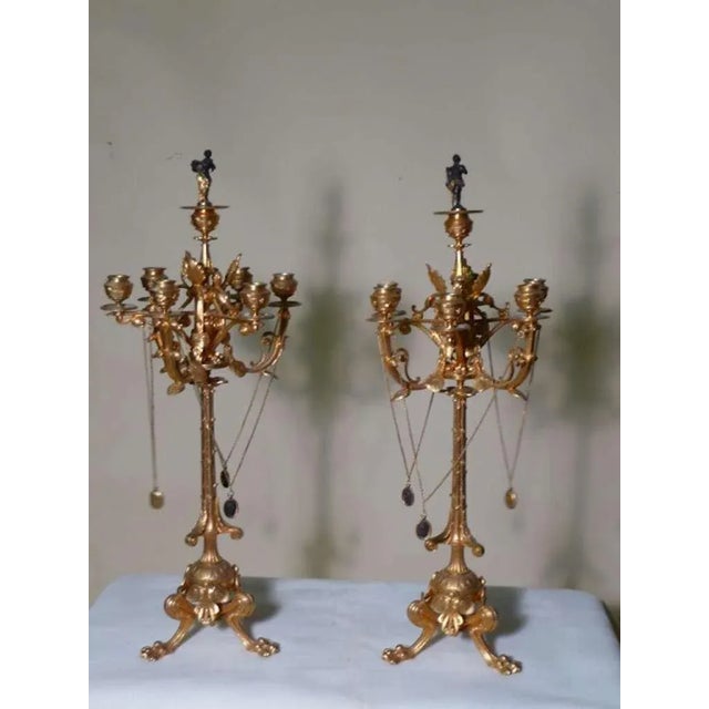 French Palatial French Gilt Bronze Candelabra with Musician Snuffers, circa 1830 - a Pair For Sale - Image 3 of 7