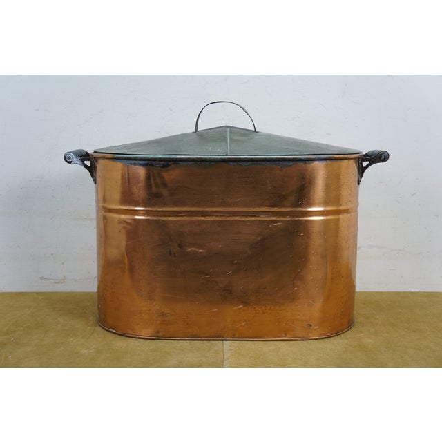 Antique Galvanized Copper Boiler Wash Tub Farmhouse Fireplace Coal Log Bin Lid 24" For Sale - Image 6 of 16