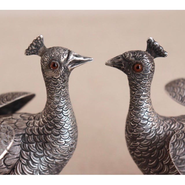 1950s French Sterling Silver Peacocks - a Pair For Sale - Image 4 of 18