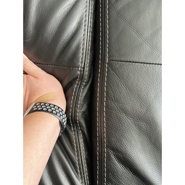 Designer Italian-Style Leather Sofa in Carbon Black For Sale - Image 10 of 10