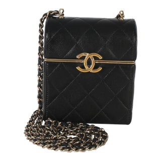Black Quilted Lambskin Small Box With Chain Bag For Sale
