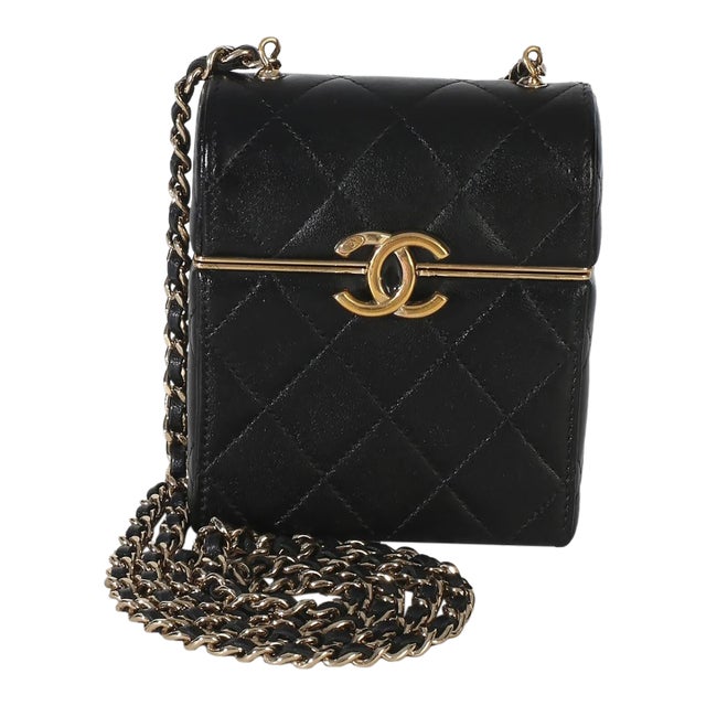 Black Quilted Lambskin Small Box With Chain Bag For Sale