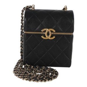 Black Quilted Lambskin Small Box With Chain Bag