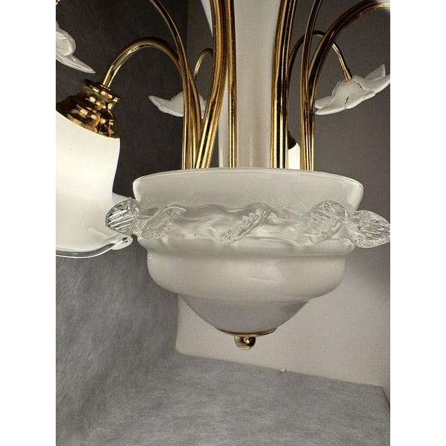 Floral Chandelier with Milk Glass Shades, Germany, 1980s For Sale - Image 10 of 12