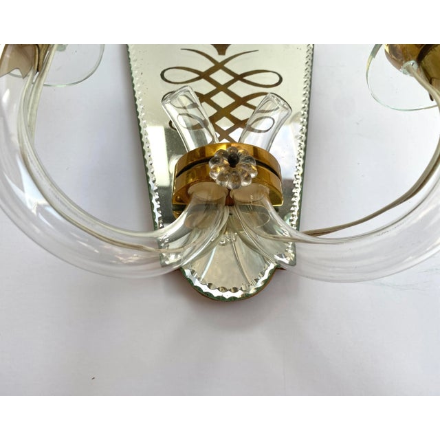 Metal Art Deco Mirrored Brass Wall Sconces with Textile Shades, Italy, 1920s, Set of 2 For Sale - Image 7 of 10