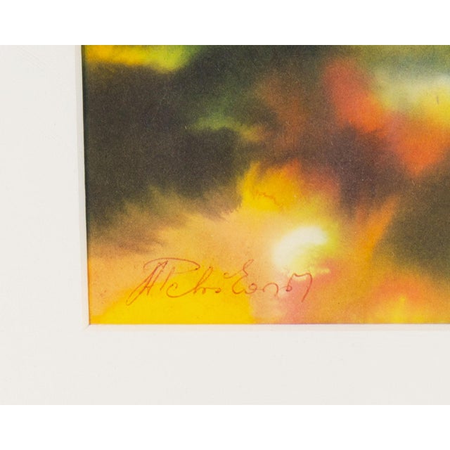 1960s 1967 Abstract Watercolor Landscape Painting by A. Pocheron For Sale - Image 5 of 6