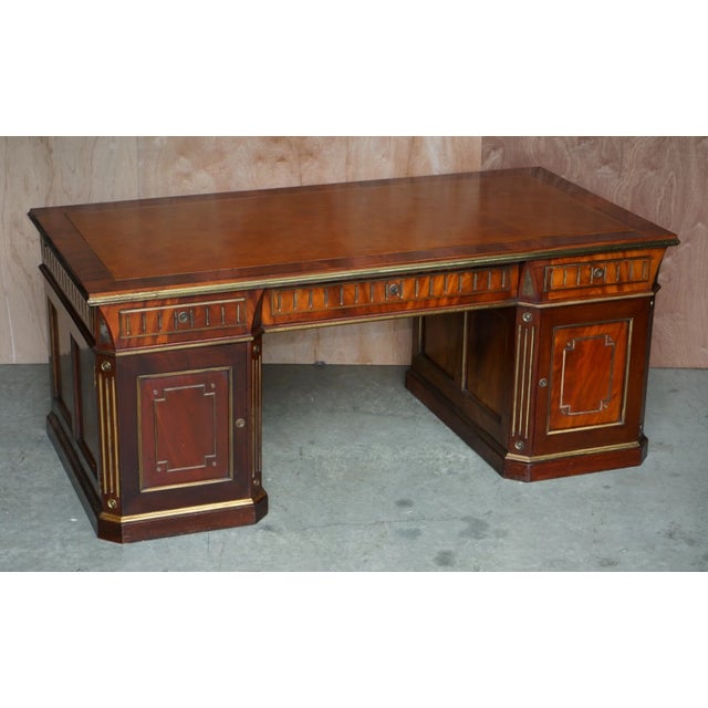 Mid 19th Century Restored 19th Century Antique Russian Mahogany & Gilt Metal Partner Desk With Leather Armchair For Sale - Image 5 of 12