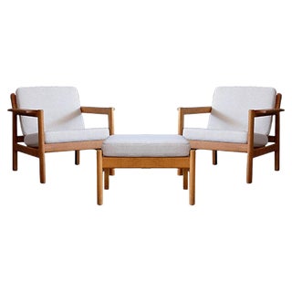 Set of Model 227 Easy Chairs with Footstool by Borge Mogensen for Fredericia, 1960s For Sale