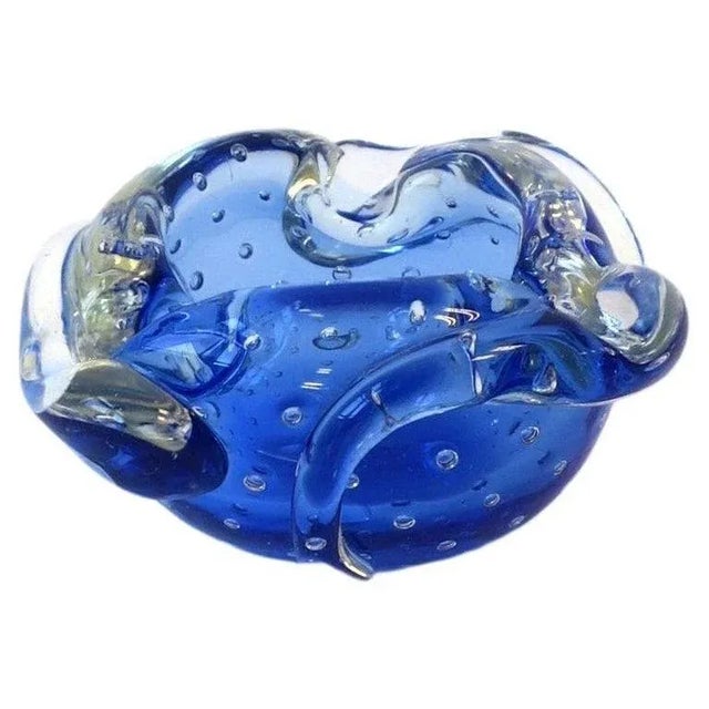 Italian Murano Blue Art Glass Ashtray or Bowl For Sale - Image 11 of 11