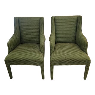 Tailored Upholstered High Back Club Chairs - A Pair For Sale
