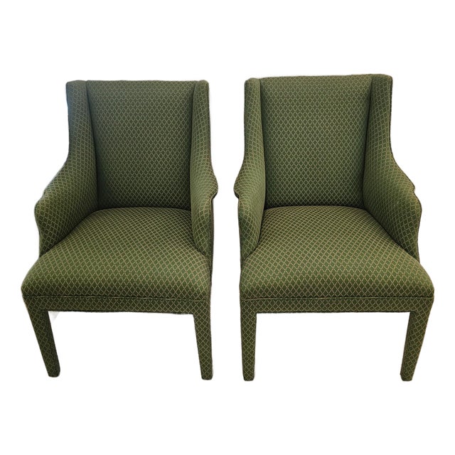 Tailored Upholstered High Back Club Chairs - A Pair For Sale