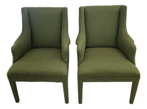 Tailored Upholstered High Back Club Chairs - A Pair