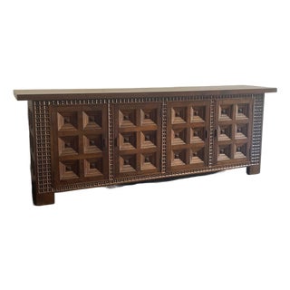 Spanish Solid Wood Brutalist Sideboard, 1960s For Sale
