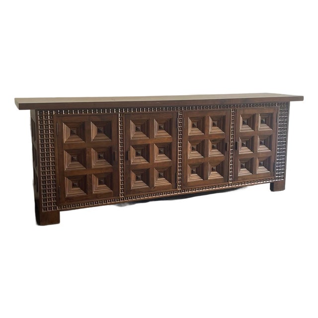 Spanish Solid Wood Brutalist Sideboard, 1960s For Sale