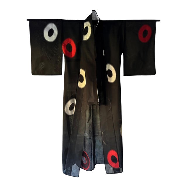 Vintage Japanese Gauze Kimono with Embroidery Modern Design For Sale