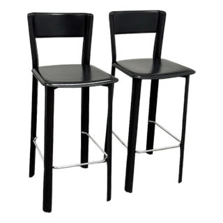 Vintage Frag for Design Within Reach Italian Black Leather Barstools, Pair For Sale