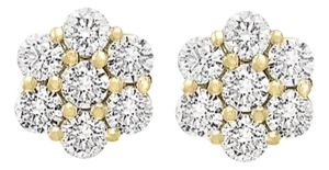 2.80 Carat, 7 Diamond Floral Cluster Flower Stud Earrings 14 Karat Yellow Gold