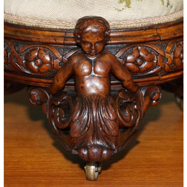 Brown Anitque Victorian Carved Ottoman, 1840s For Sale - Image 8 of 14