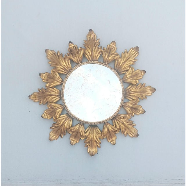 Mid-Century Modern Vintage Spanish Gilt Metal Sunburst Mirror, 1960s For Sale - Image 3 of 7