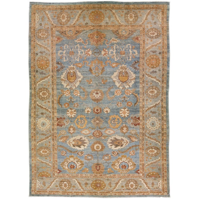 Blue Modern Sultanabad Handmade Oversize Floral Wool Rug For Sale - Image 10 of 10