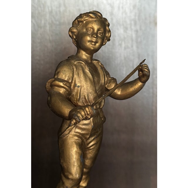Antique Gilt Spelter Figure of a Boy on Classical Pedestal, Circa 1900 For Sale - Image 12 of 17