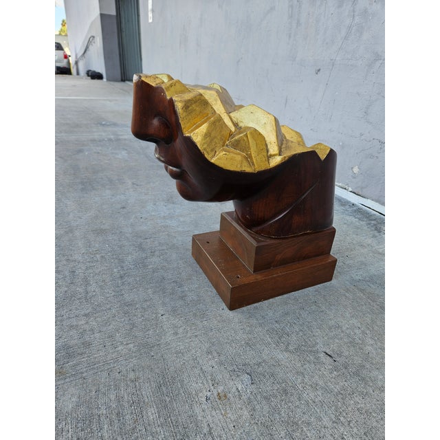 1950s Stunning Large Mid Century Neoclassical Carved Wood Head Signed Macias Mexican Artist For Sale - Image 5 of 12