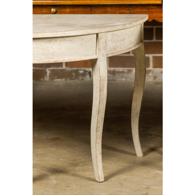 Swedish 19th Century Painted Demilune Tables with Cabriole Legs, a Pair For Sale - Image 11 of 12