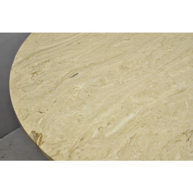 Vintage Mid Century Modern Round Travertine Chrome Steel Pedestal Dining Table For Sale - Image 11 of 18