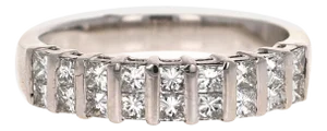 1.00 Carat Princess Cut Diamond 18 Karat White Gold Band, Size 7