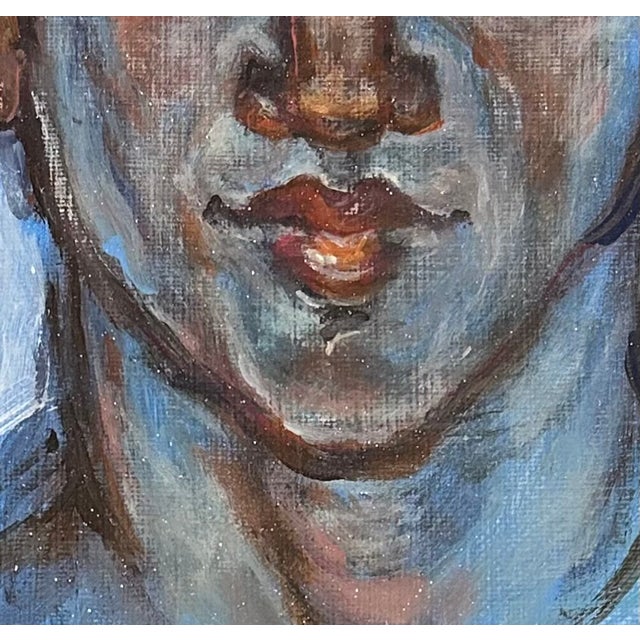 Vintage 1990’s Portrait of a Young Man in Blue For Sale - Image 4 of 6