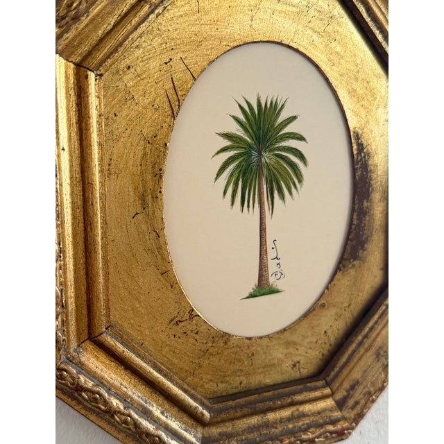 Hollywood Regency Original Hand-Painted Palm Tree Painting in a Vintage Italian Frame For Sale - Image 3 of 4
