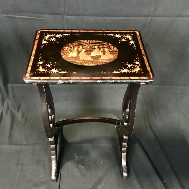 Vintage Japanned French Chinoiserie Hand Painted Nesting Tables- Set of 4 For Sale In Portland, ME - Image 6 of 13