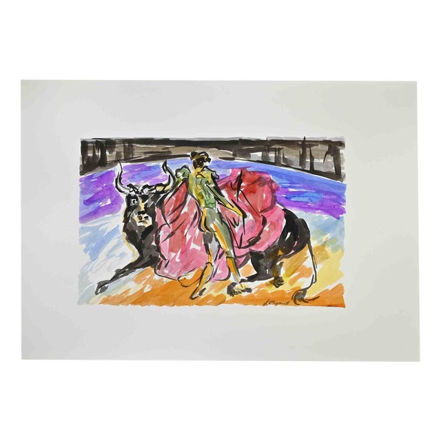 Arturo Pagano, Corrida de Toros, Watercolor, 1980s For Sale
