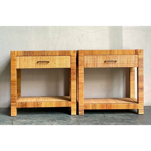 Bielecky Brothers Vintage Boho Bielecky Brothers Woven Rattan Nightstands - A Pair For Sale - Image 4 of 8
