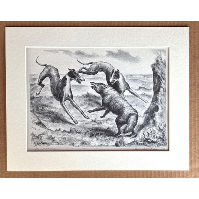American 1939 Print in 11x14 Mat, Ready to Frame: John Steuart Curry, "Hounds and Coyote" For Sale - Image 3 of 3