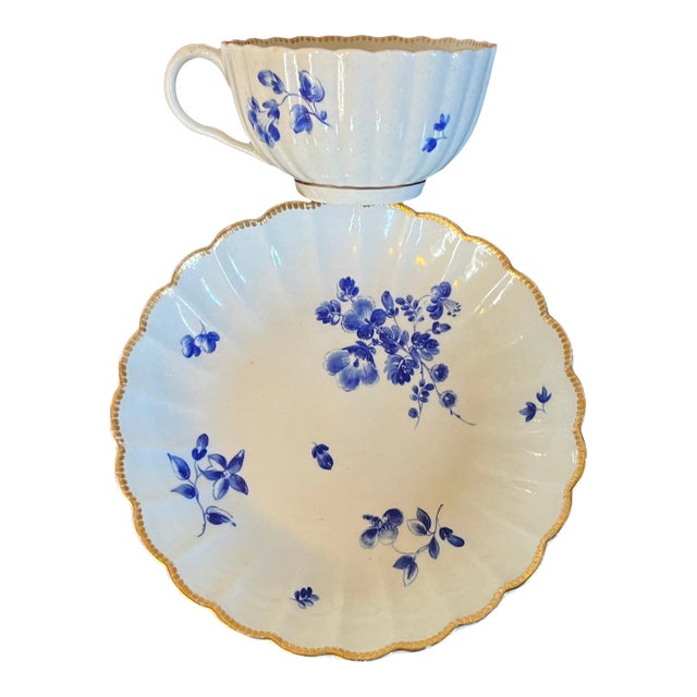 Antique 18th Century English Bristol Worcester Porcelain Teacup & Saucer Circa 1760 - 1770 For Sale