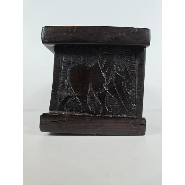 Vintage Hand-Carved Dark Wood Elephant Trinket Jewelry Box Hinged Safari Decor For Sale - Image 15 of 18