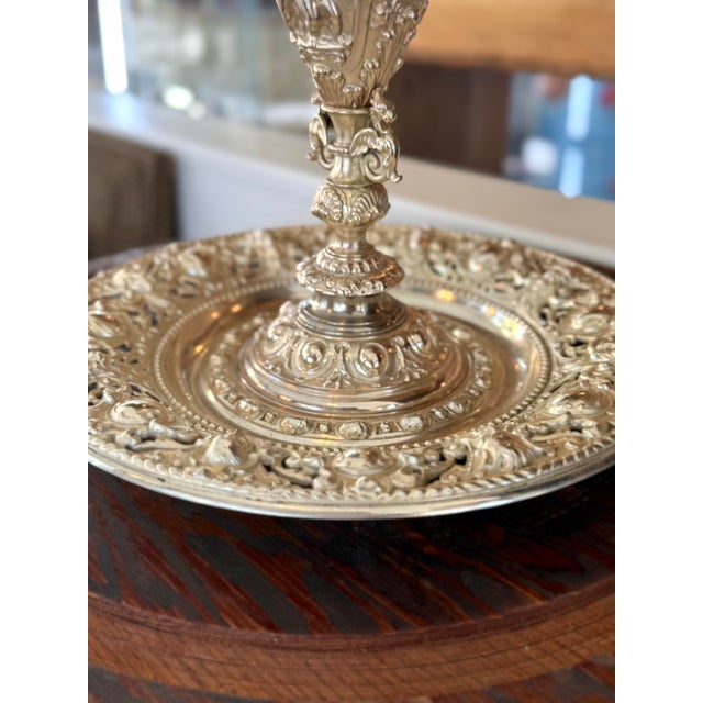 Monumental Silvered Metal Figural Ewer & Underplate With Classical Relief Decoration For Sale - Image 11 of 11