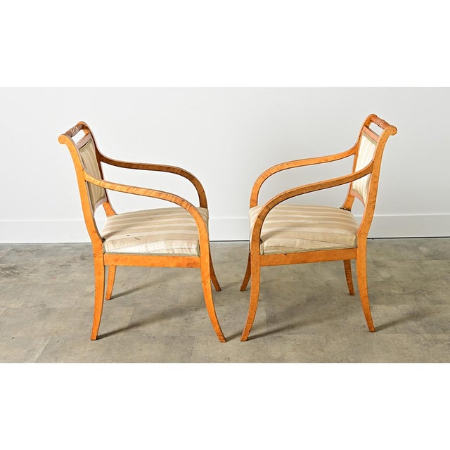 Early 20th Century Swedish Biedermeier Style Pair of Carved Birch Armchairs For Sale - Image 9 of 14