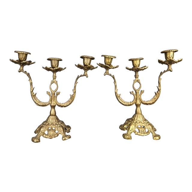 1800s Pair of French Gilt Bronze Candelabras Louis XV Style For Sale