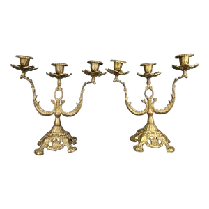 1800s Pair of French Gilt Bronze Candelabras Louis XV Style