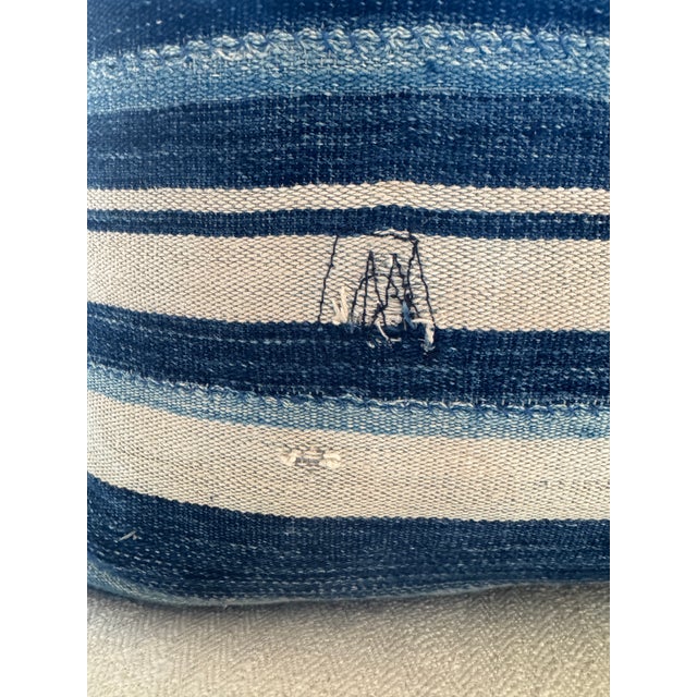 Pillow Made from Vintage Rustic African Blue Striped Textile For Sale - Image 10 of 10