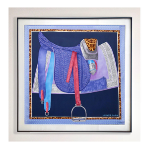 Framed Hermès Silk Scarf "Selle d'Officier en Grande Tenue" by Wlodek Kaminski - Midnight Black Frame