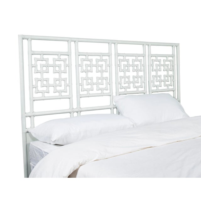 This headboard features classic Rattan design in a geometric pattern. Constructed of solid rattan and hand bound with...