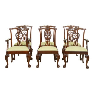 Set of 6 Baker Chippendale Mahogany Clawfoot Dining Room Chairs For Sale