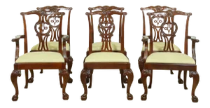 Set of 6 Baker Chippendale Mahogany Clawfoot Dining Room Chairs