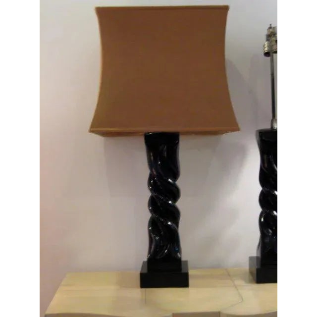 Modern 1950s Modern Heifetz in Black Lacquer Table Lamps - a Pair For Sale - Image 3 of 7